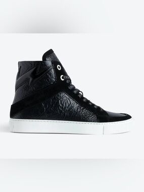 Zadig & Voltaire High Flash High-Top Crinkled Sneakers in Black/ Noir EU38/ US 7